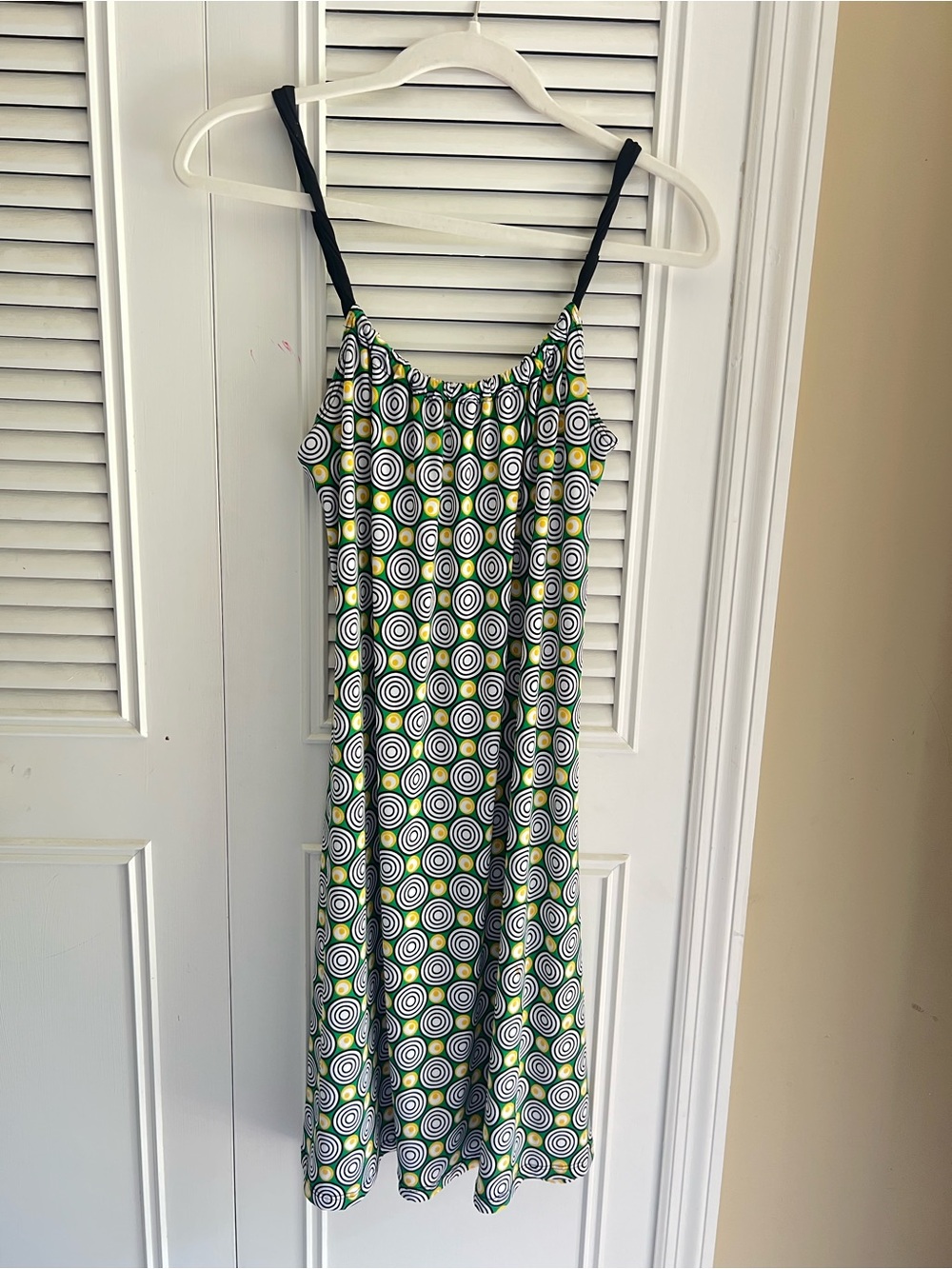 Green & Yellow Hippie 60s 70s Retro Circle Print Slip Dress